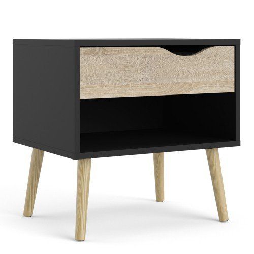 FTG Oslo Black and Oak 1 Drawer Bedside Cabinet