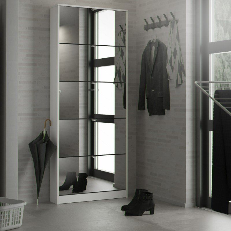 FTG Shoes White 5 Mirror Tilting Door Shoe Cabinet