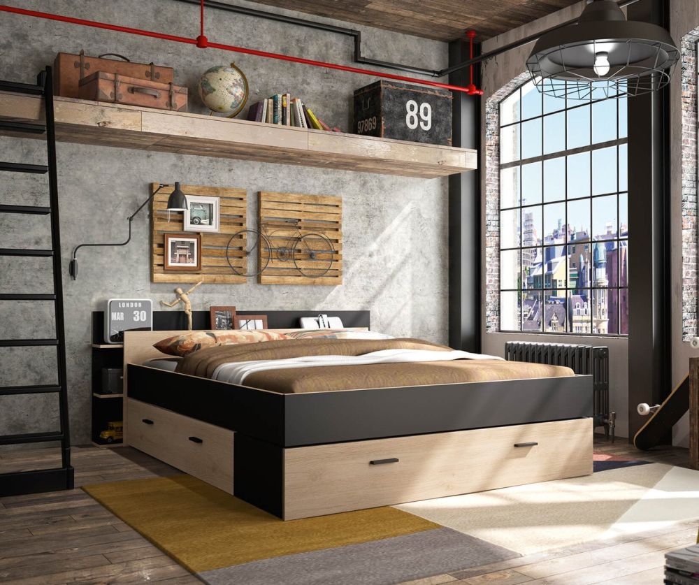 Gami Tonight Black and Natural Chestnut Storage Bed Frame