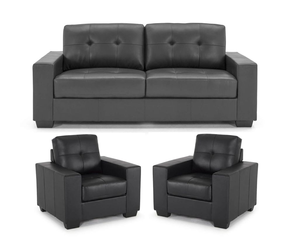 Vida Living Gemona Black Faux Leather 3+1+1 Sofa Set