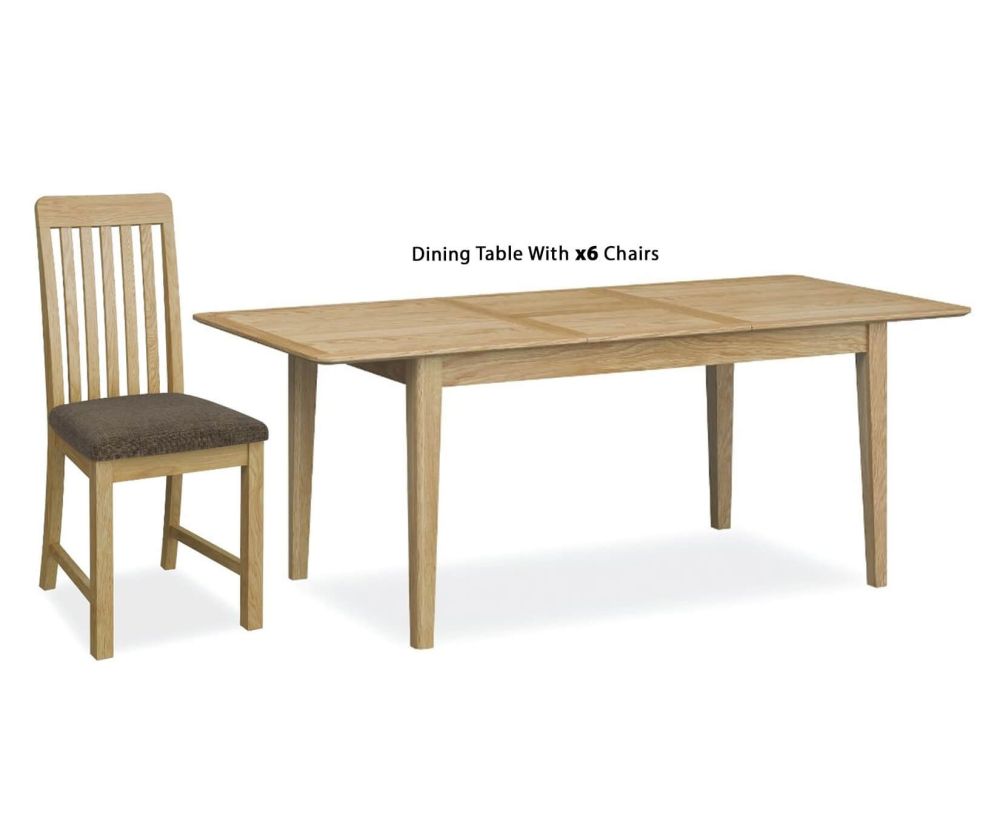 Global Home Bath Oak Rectangular Extending Dining Set with 6 Vertical Slatted Chairs - 150cm-200cm