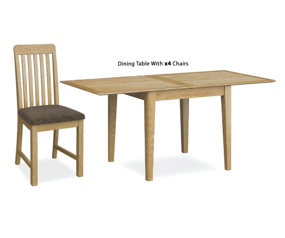 Global Home Bath Oak Rectangular Flip Top Extending Dining Set with 4 Vertical Slatted Chairs - 85cm-170cm