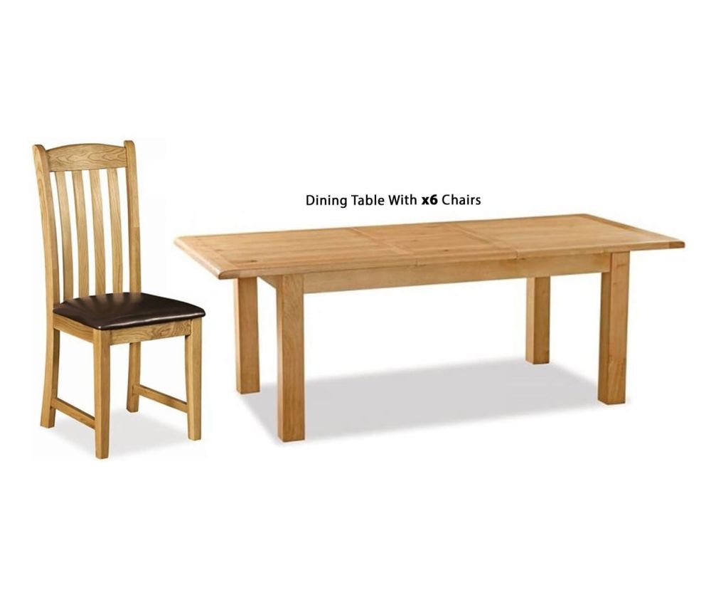 Global Home Salisbury Oak Compact Rectangular Extending Dining Set with 6 Faux Leather Seat Chairs - 120cm-165cm