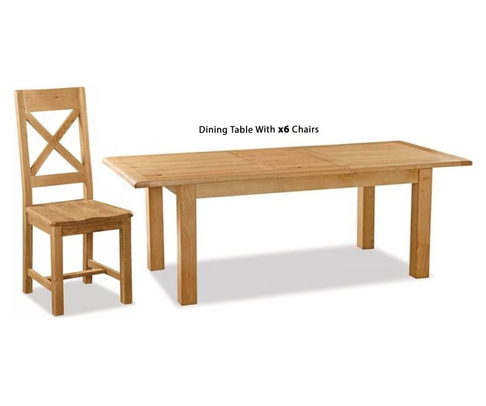 Global Home Salisbury Oak Compact Rectangular Extending Dining Set with 6 Wooden Seat Cross Back Chairs - 120cm-165cm