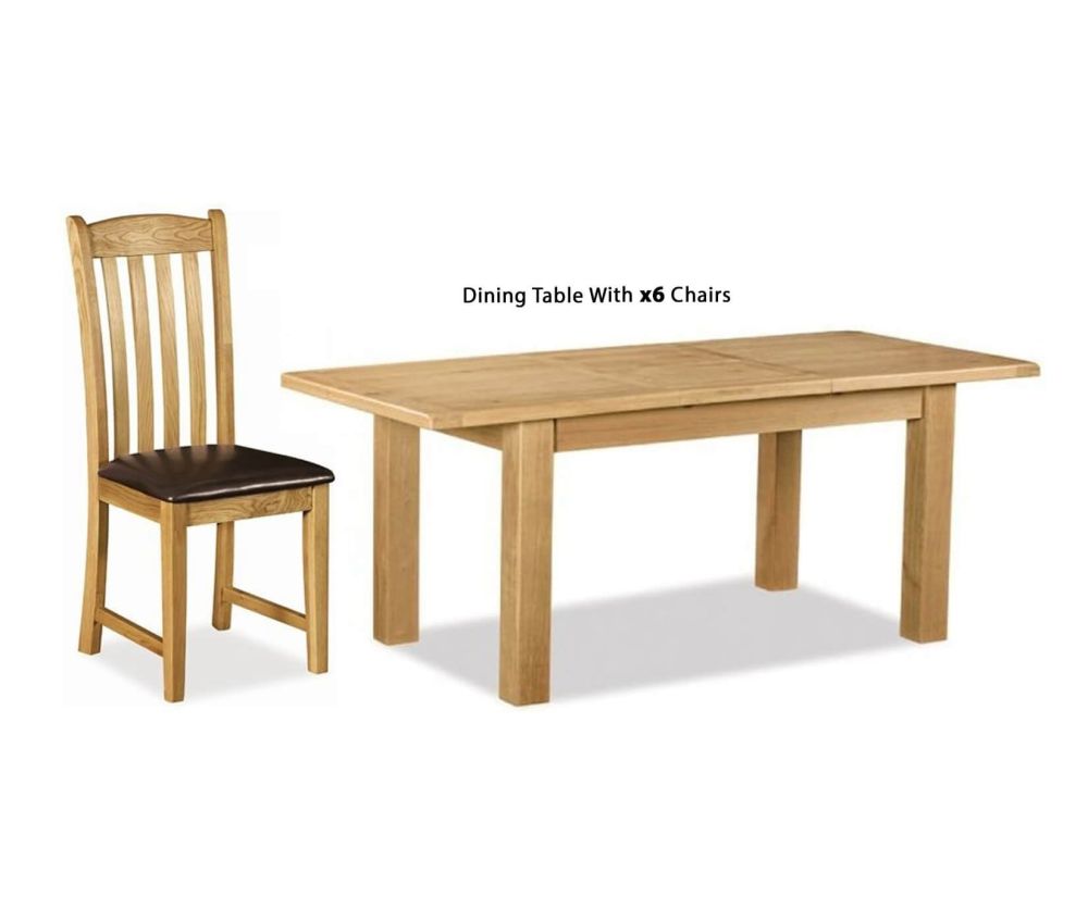 Global Home Salisbury Oak Rectangular Extending Dining Set with 6 Faux Leather Seat Chairs - 150cm-200cm