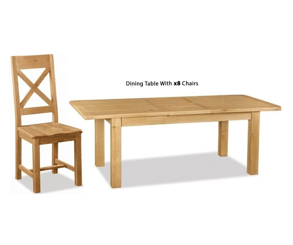 Global Home Salisbury Oak Rectangular Extending Dining Set with 8 Wooden Seat Cross Back Chairs - 180cm-230cm