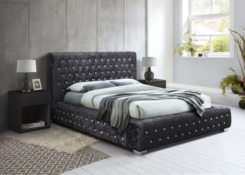 Birlea Furniture Grande Black Crushed Velvet Fabric Bed Frame