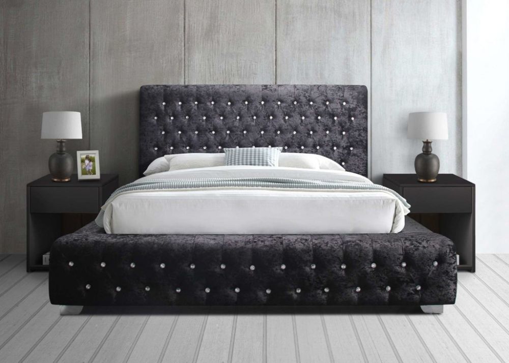Birlea Furniture Grande Black Crushed Velvet Fabric Bed Frame