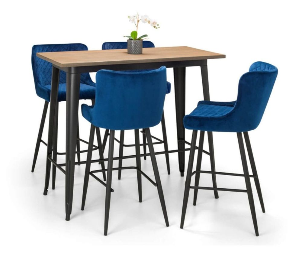 Julian Bowen Grafton Metal Bar Table with 4 Luxe Blue Bar Stools