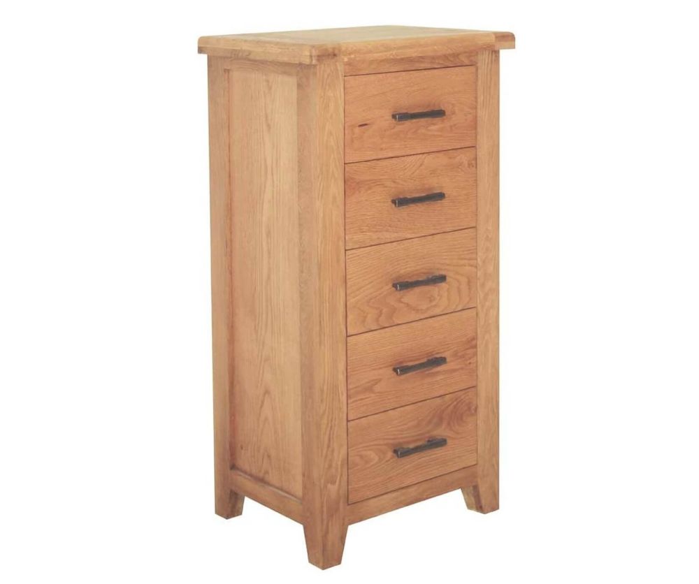Furniture Link Hampshire Solid Oak Slim 5 Drawer Chest