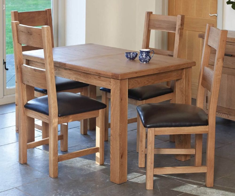 Furniture Link Hampshire Oak Rectangular Extending Dining Set with 4 Padded Seat Chairs - 120cm-160cm