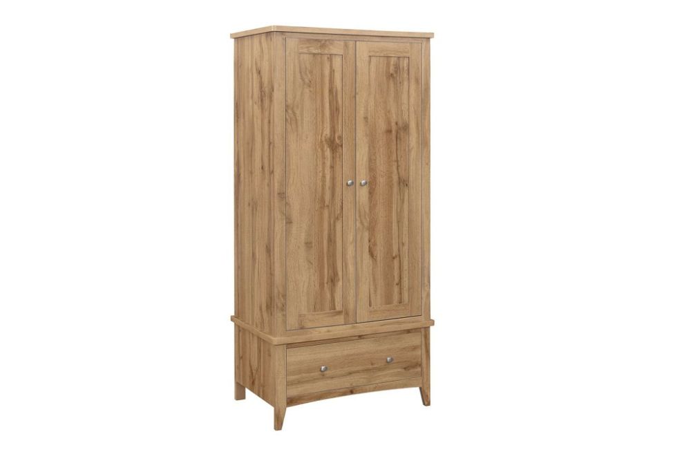 Birlea Furniture Hampstead Oak 2 Door 1 Drawer Wardrobe