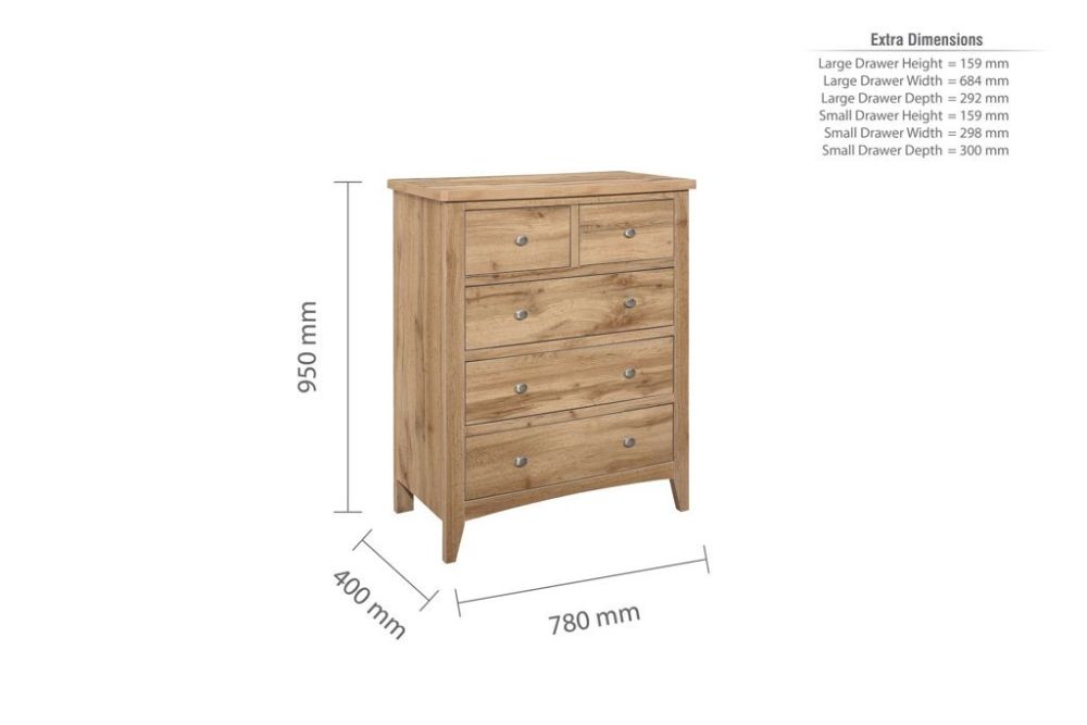 Birlea Furniture Hampstead Oak 3+2 Drawer Chest