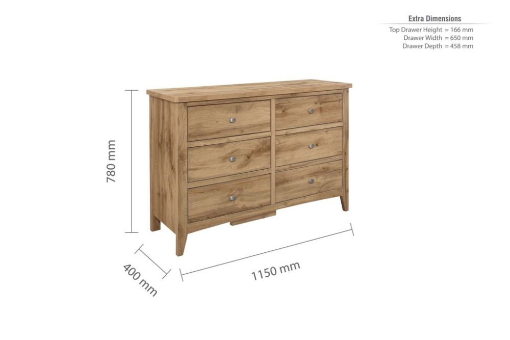 Birlea Furniture Hampstead Oak 6 Drawer Chest