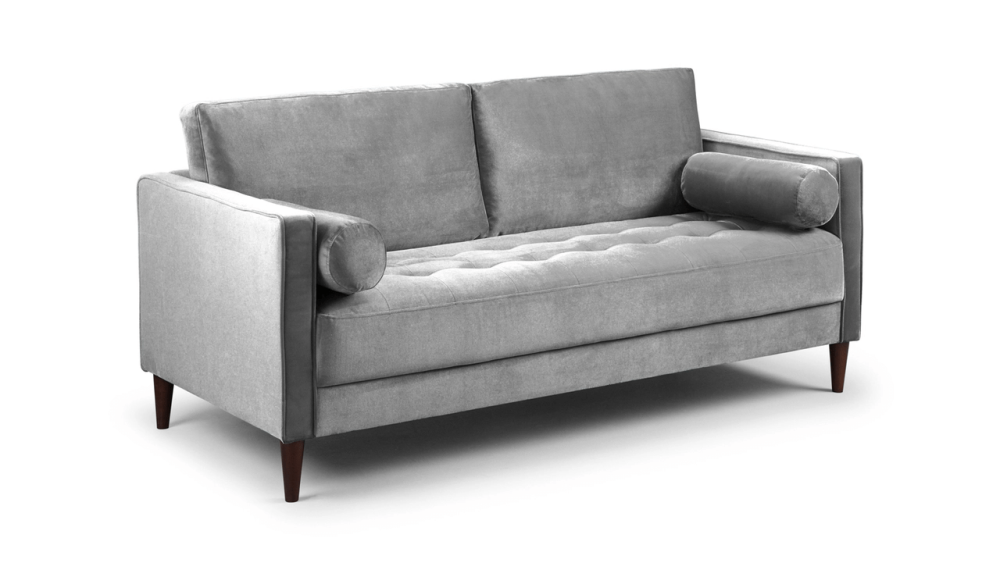 Harper Grey Plush Velvet 3 Seater Sofa