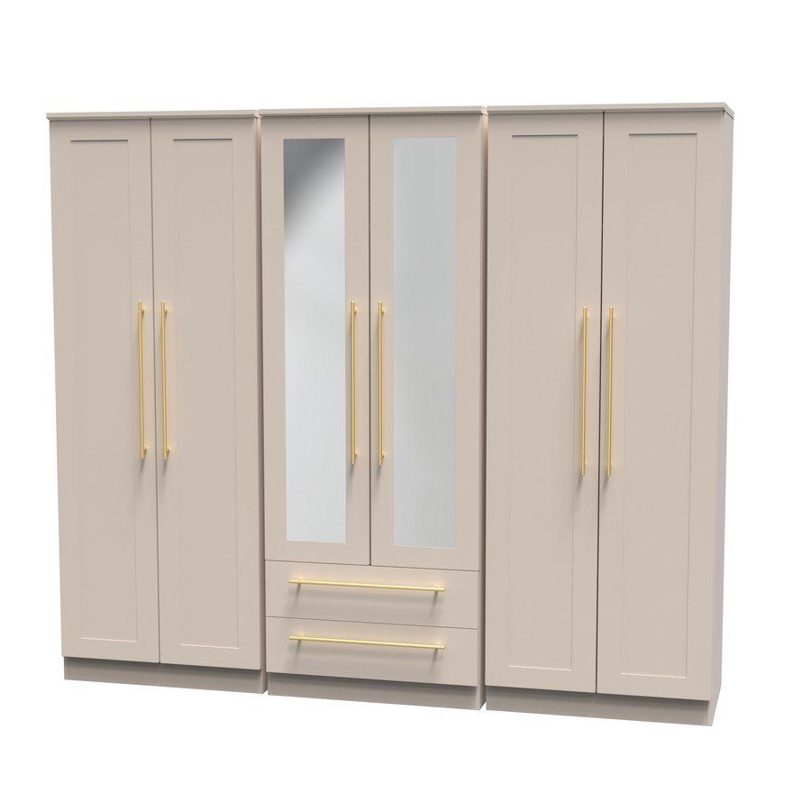Welcome Furniture Haworth Tall 6 Door Plain Robe with 2 Drawer Mirror