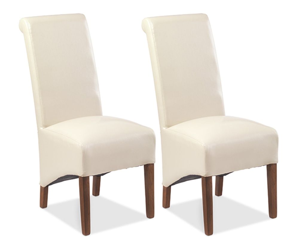 Heritance Cube Sheesham Beige Leather Dining Chair in Pair