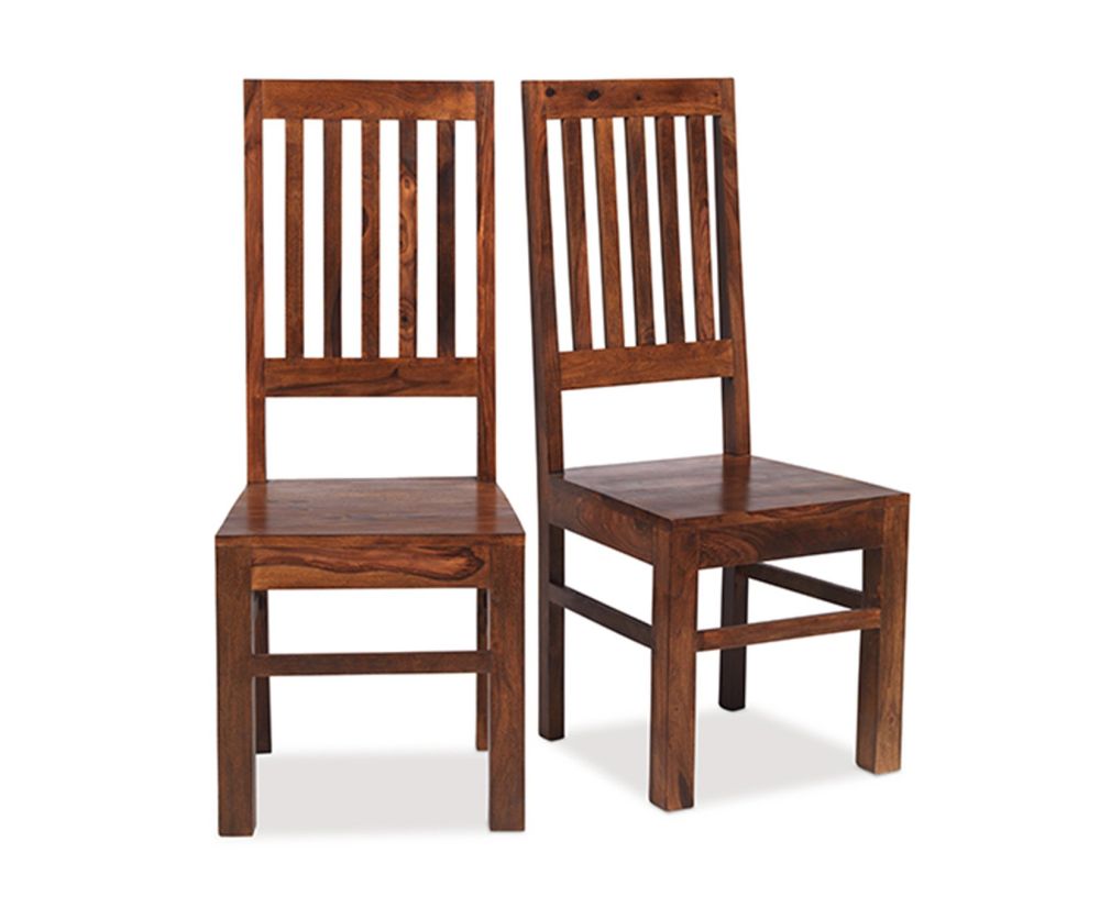 Heritance Cube Sheesham High Back Slatted Dining Chair in Pair