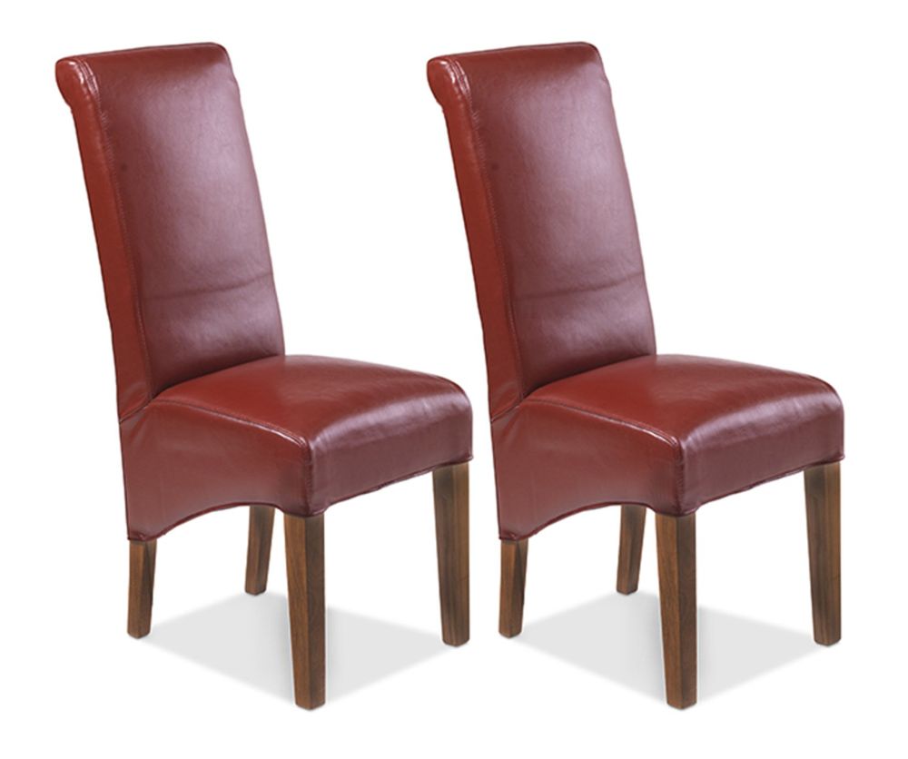 Heritance Cube Sheesham Red Leather Dining Chair in Pair