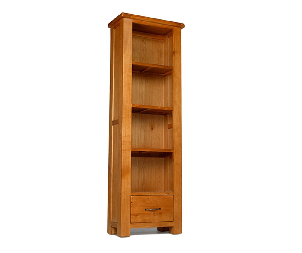 Heritance Earlwood Oak Slim Bookcase with Drawer