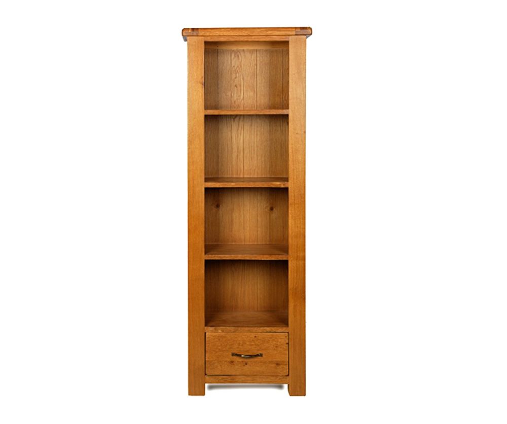 Heritance Earlwood Oak Slim Bookcase with Drawer