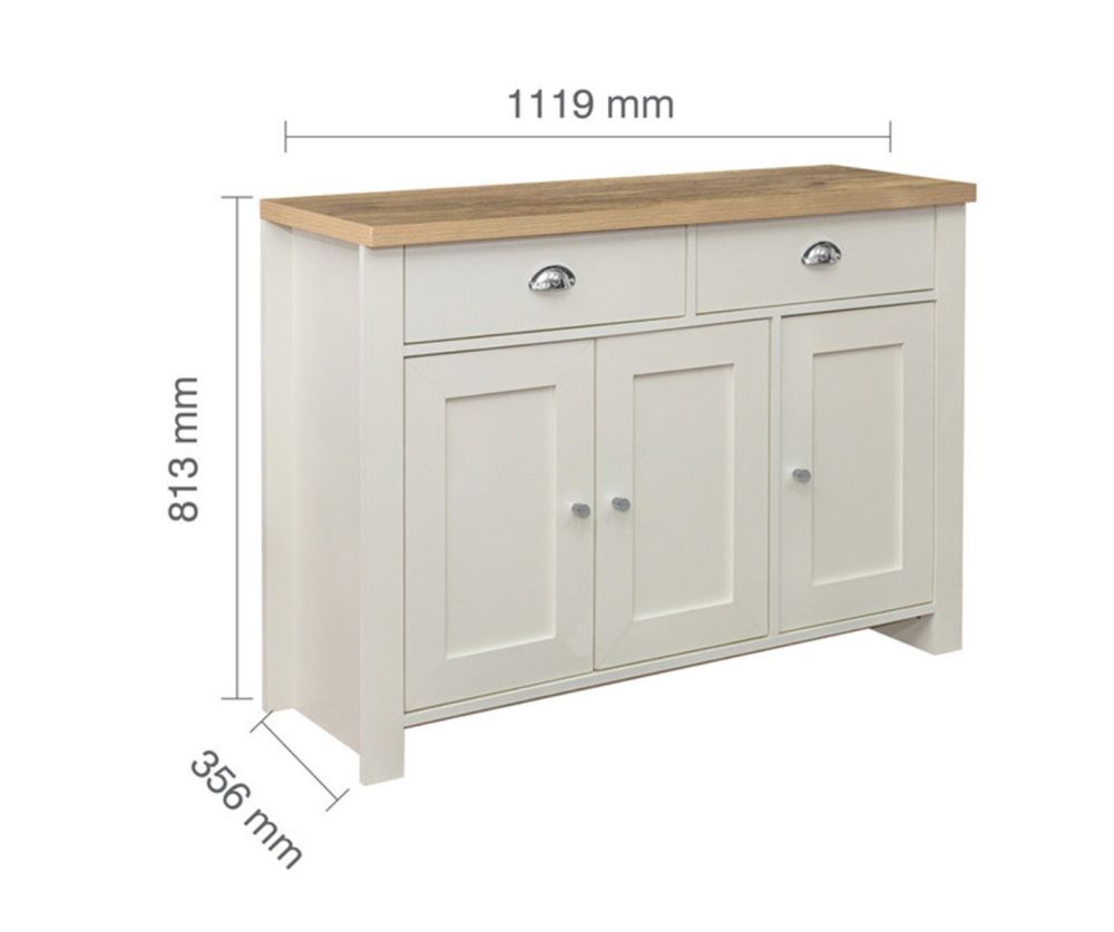Birlea Furniture Highgate Cream and Oak 3 Door 2 Drawer Sideboard