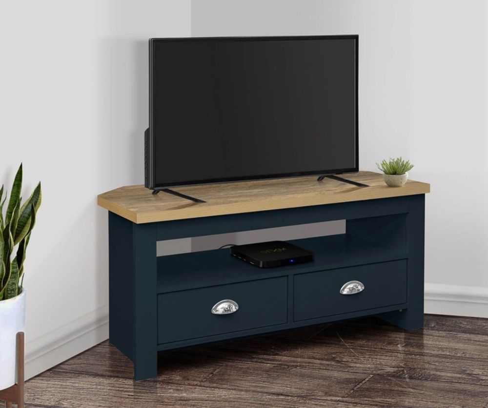 Birlea Furniture Highgate Navy Blue and Oak Corner TV Unit