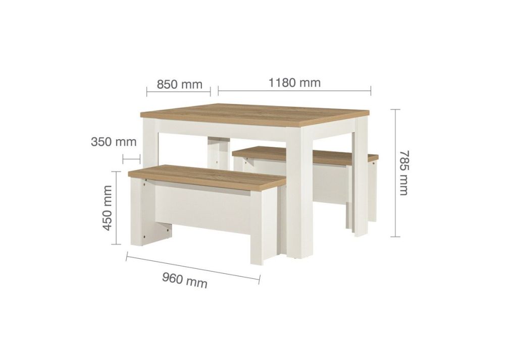 Birlea Furniture Highgate Cream and Oak Dining Table with Bench Set