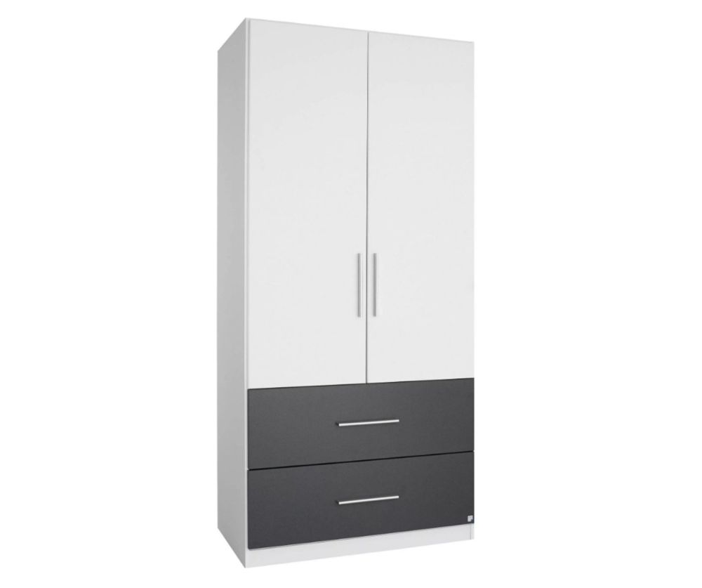 Rauch Alvor Alpine White with Metallic Grey 2 Door 2 Drawer Combi Wardrobe (W91cm)
