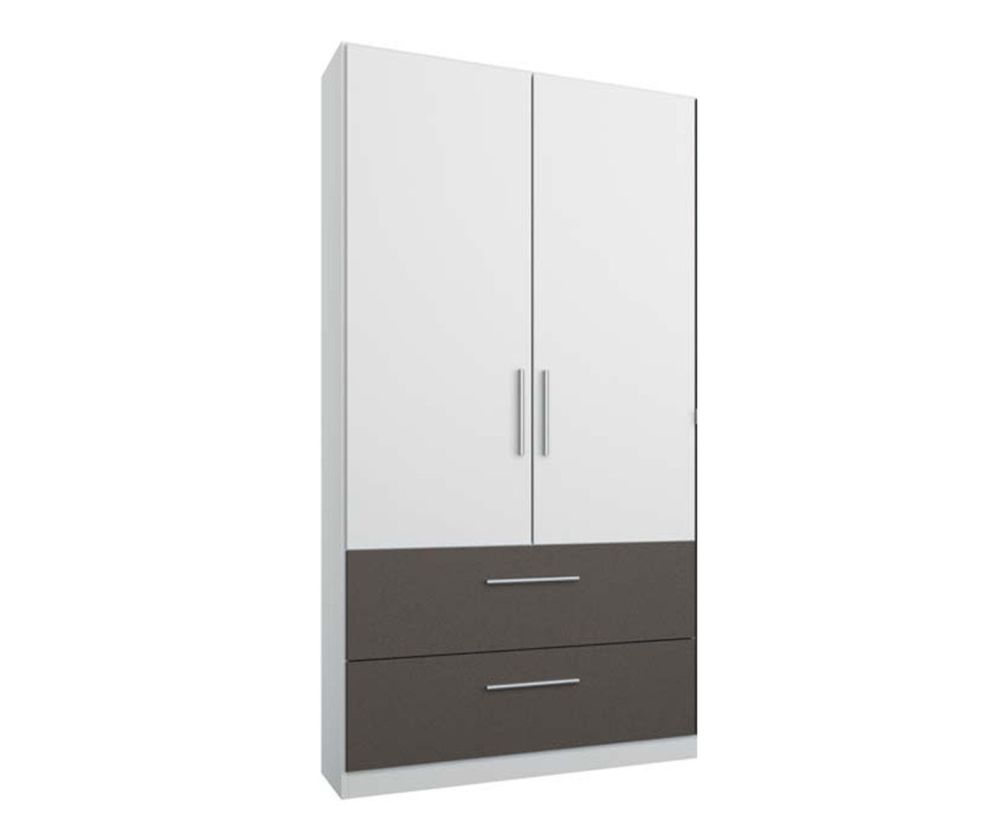 Rauch Alvor Alpine White with Metallic Grey 2 Door 2 Drawer Combi Wardrobe with Mirror (W91cm)