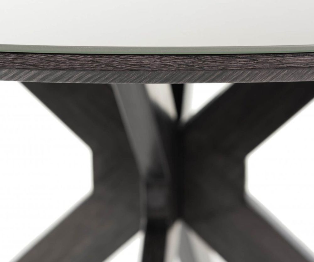 Bentley Designs Hirst Grey Painted Tempered Glass 4 Seater Dining Table with Grey Hand Brushing on Black Powder Coated Base