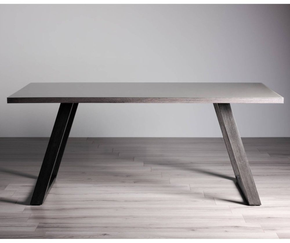 Bentley Designs Hirst Grey Painted Tempered Glass 6 Seater Dining Table with Grey Hand Brushing on Black Powder Coated Base