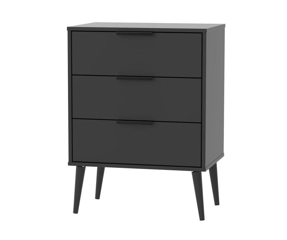 Welcome Furniture Hong Kong Black Matt 3 Drawer Midi Chest with Black Wooden Legs