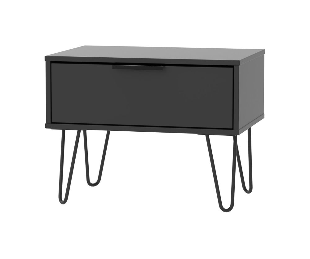 Welcome Furniture Hong Kong Black Matt 1 Drawer Midi Chest with Black Metal Legs