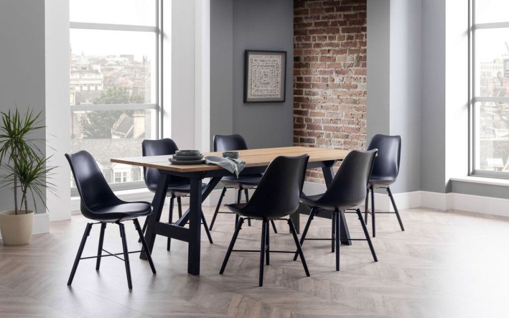Julian Bowen Hockley Black and Oak Dining Table with 6 Kari Dining Chair