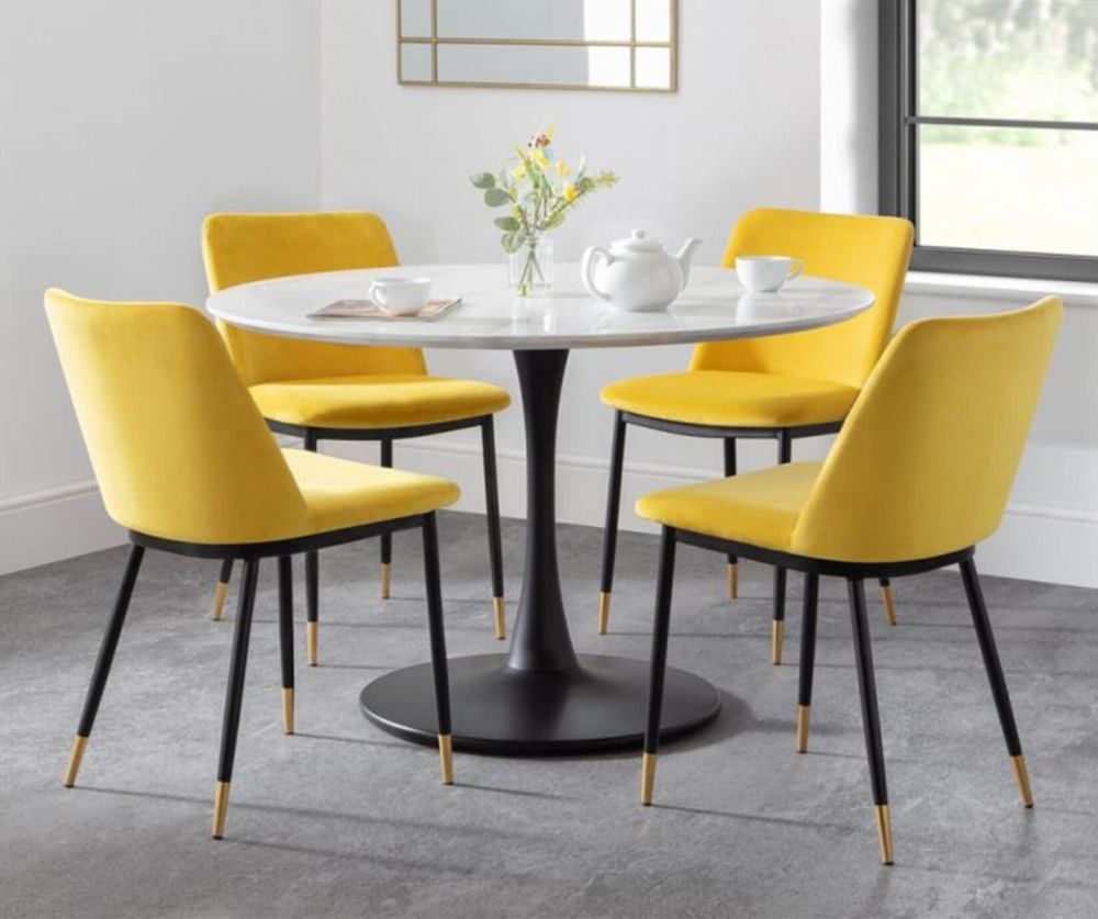 Julian Bowen Holland Round Pedestal Dining Table with 4 Delaunay Mustard Chairs