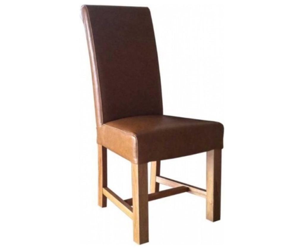 Homestyle GB Chunky Tan Leather Scroll Dining Chair in Pair