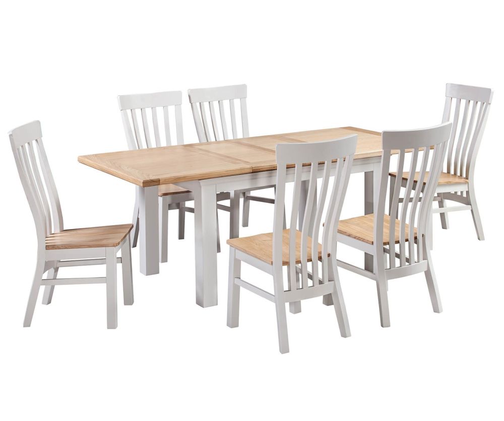 Homestyle GB Cotswold Painted Rectangular Extending Dining Set with 6 Solid Seat Chairs - 132cm-198cm
