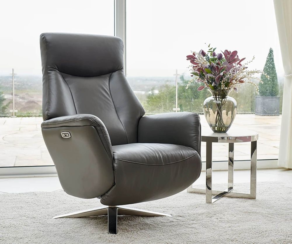 GFA Houston Iron Leather Swivel Recliner Chair with Integrated Footstool