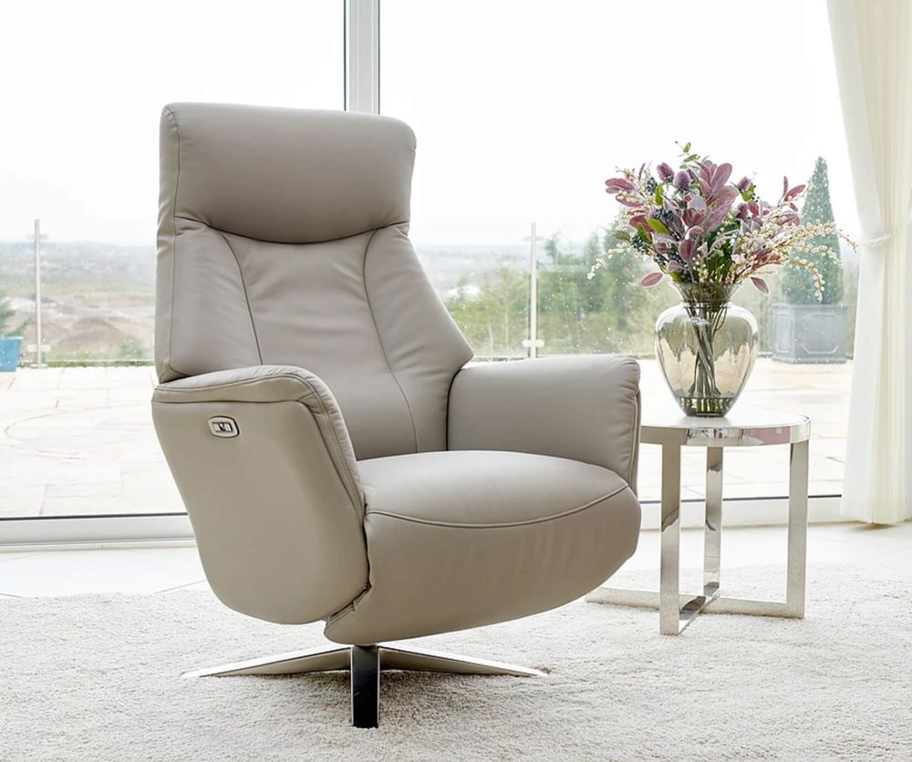 GFA Houston Platinum Leather Swivel Recliner Chair with Integrated Footstool