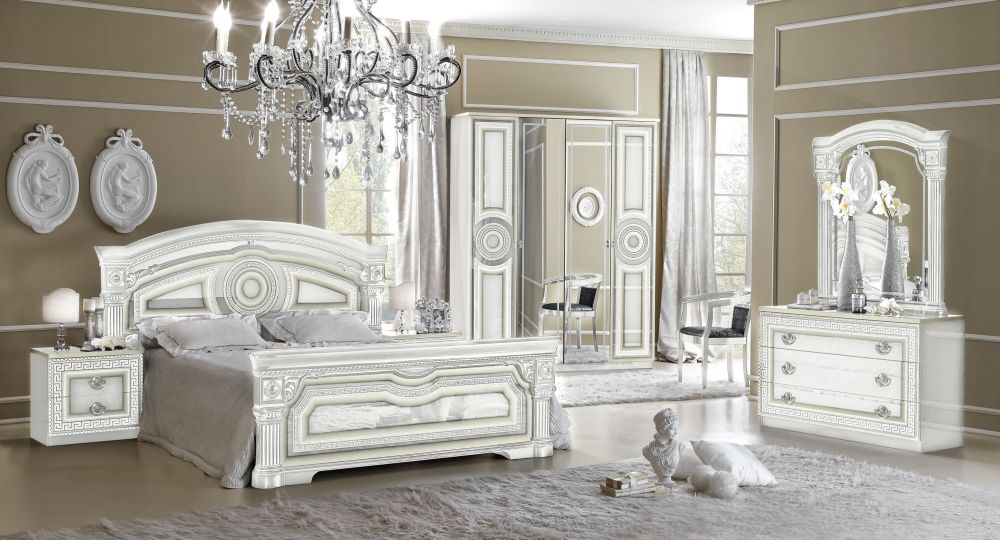 Camel Group Aida White and Silver Finish Italian Bed Frame