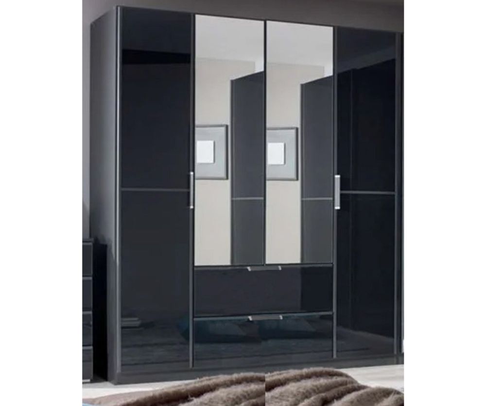 Clearance Rauch Essensa Metallic Grey 4 Door 2 Mirror Combi Wardrobe with Carcase Coloured Short Handle (W181cm)