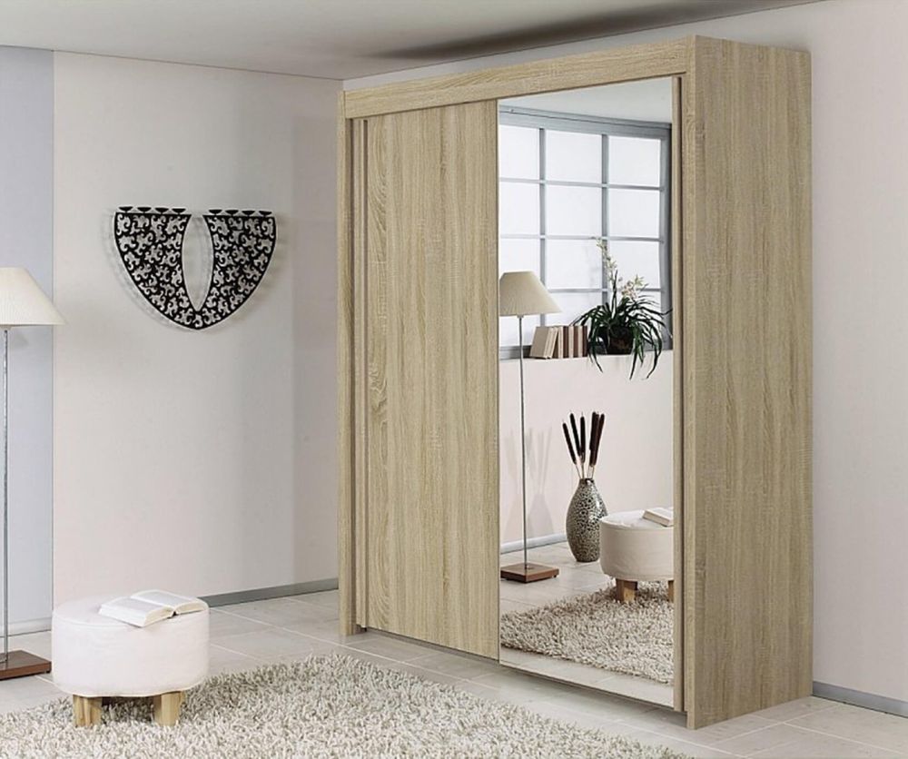 Rauch Imperial Sanremo Light Oak 2 Door Sliding Wardrobe with 1 Mirror (W181cm)