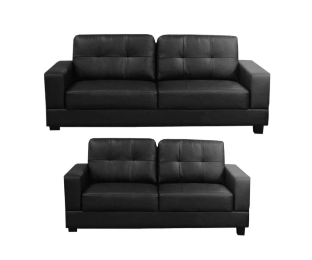 Jerry Black Faux Leather 3+2 Sofa Set