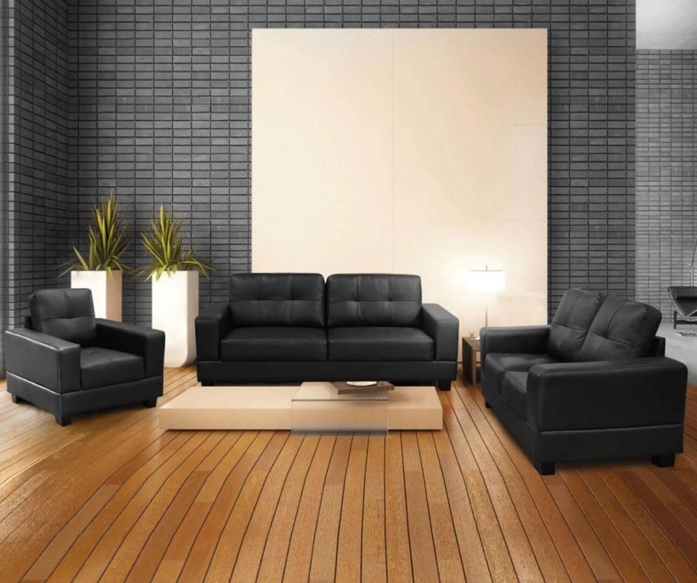 Jerry Black Faux Leather 3+2+1 Sofa Set