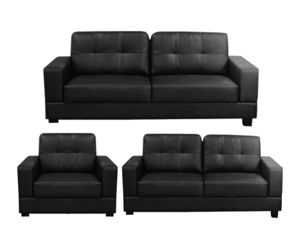 Jerry Black Faux Leather 3+2+1 Sofa Set