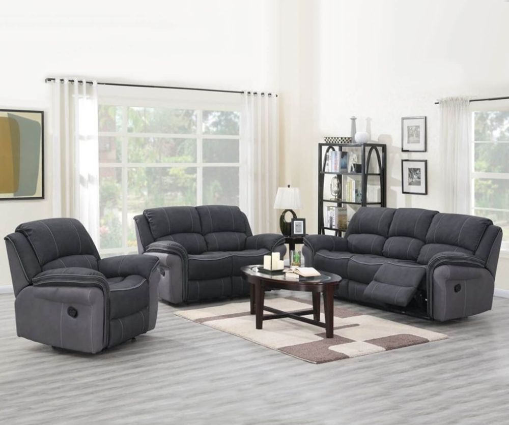 Annaghmore Kingston Charcoal Fusion Fabric Recliner 3+1+1 Sofa Suite