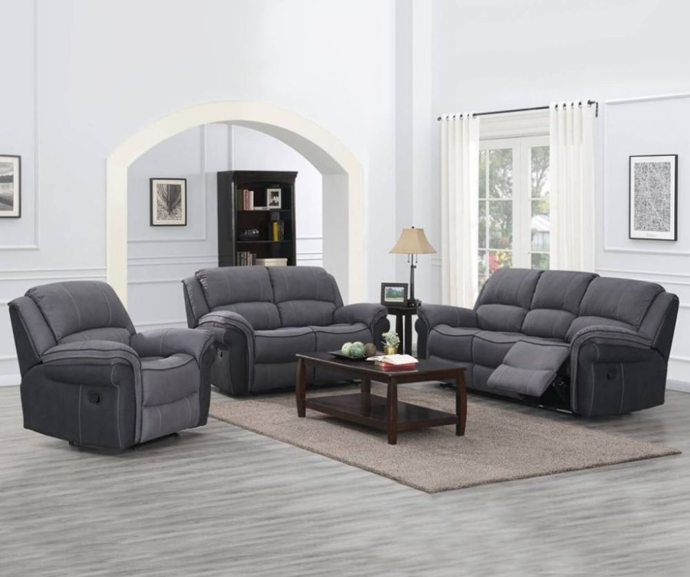 Annaghmore Kingston Grey Fusion Fabric Recliner 3+1+1 Sofa Suite