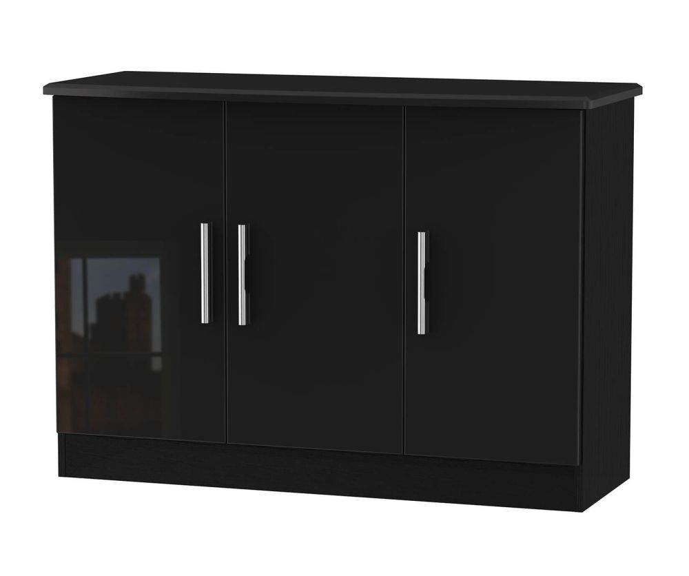 Welcome Furniture Knightsbridge Black High Gloss 3 Door Storage Unit