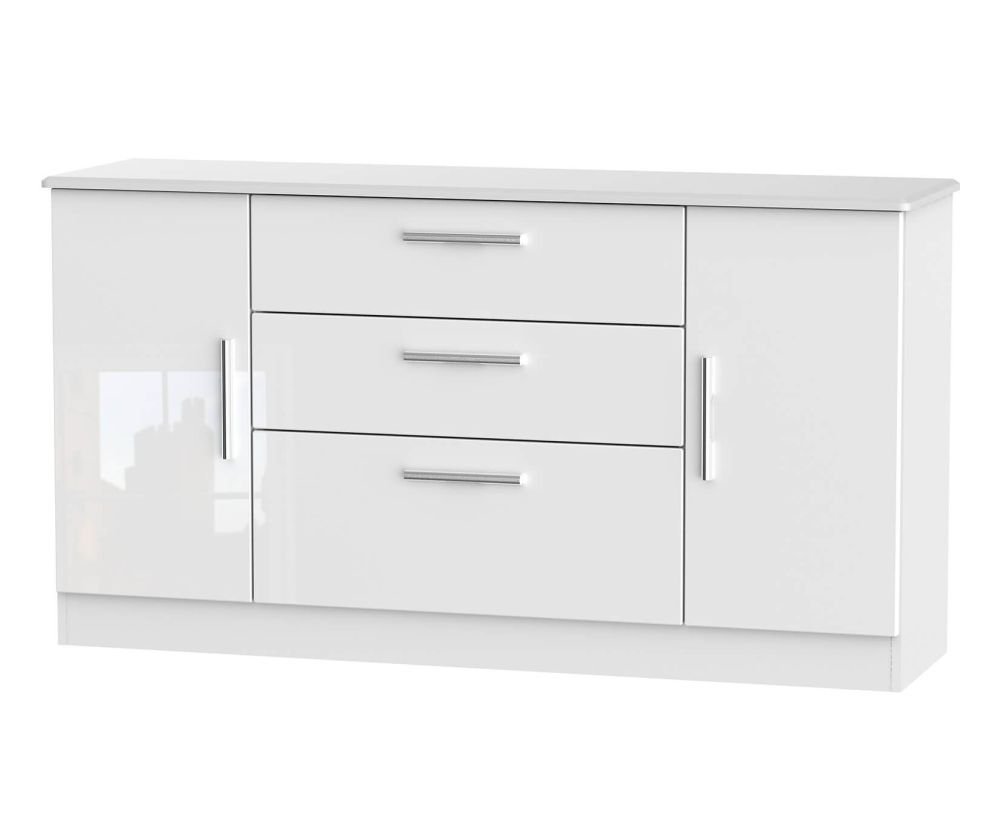 Welcome Furniture Knightsbridge White High Gloss 2 Door 3 Drawer Wide Storage Unit